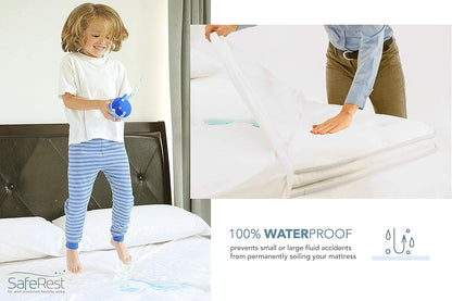 SafeRest Zippered Mattress Protector - Premium 9-12 Inch Waterproof Mattress Cover for Bed