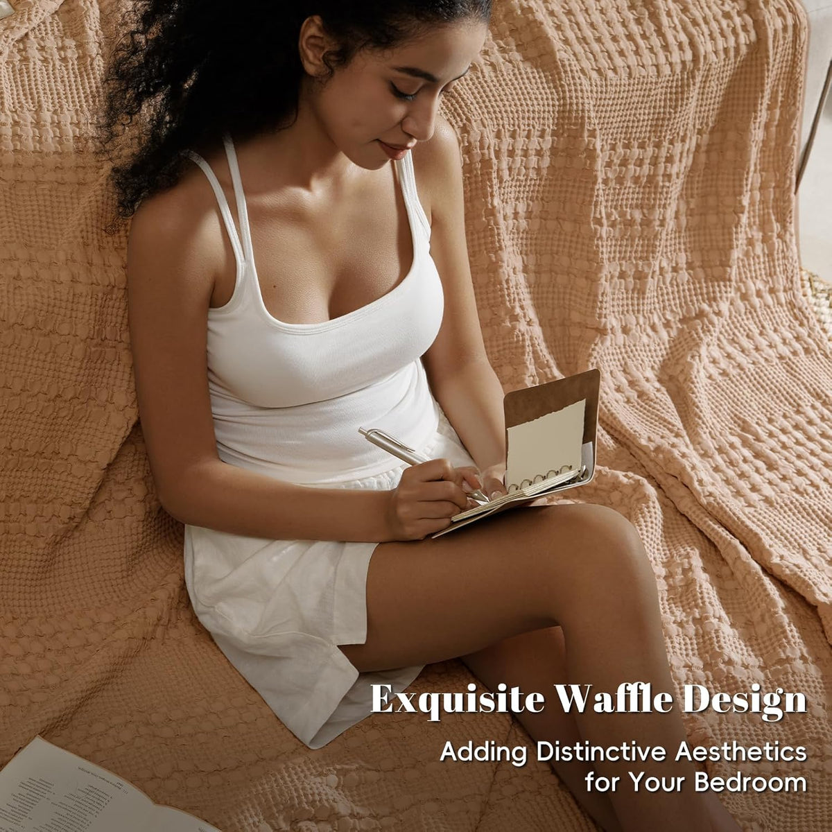 PHF 100% Cotton Waffle Weave Blanket Twin Size, Soft Lightweight Breathable Cozy Summer Blankets