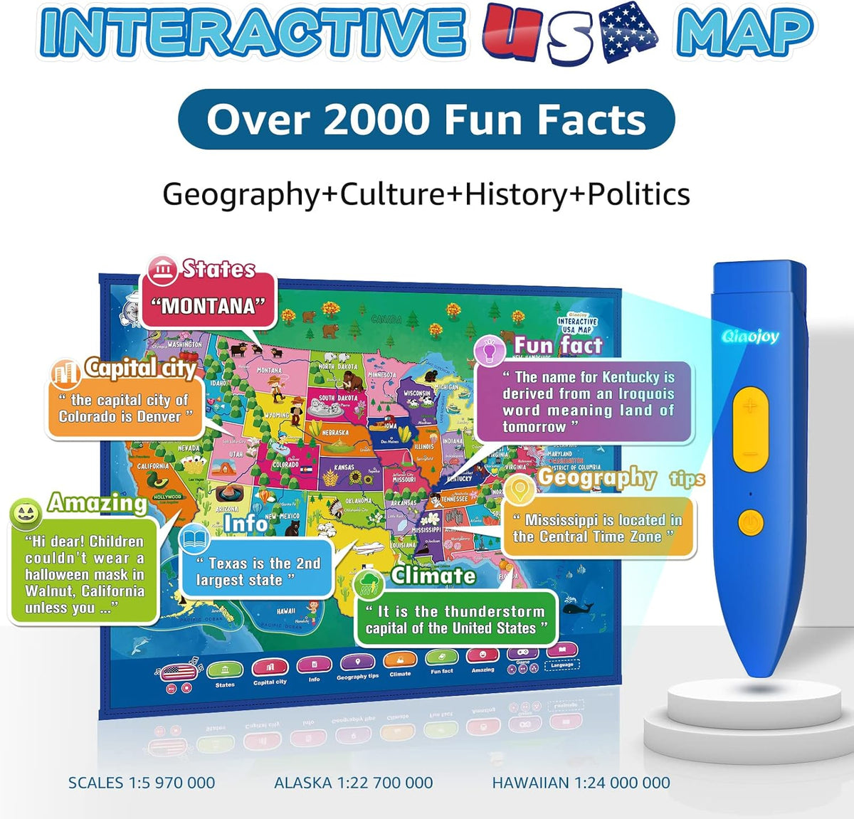Bilingual Interactive for Kids Talking USA Map World Map for Kids Learning, Geography Toys Games