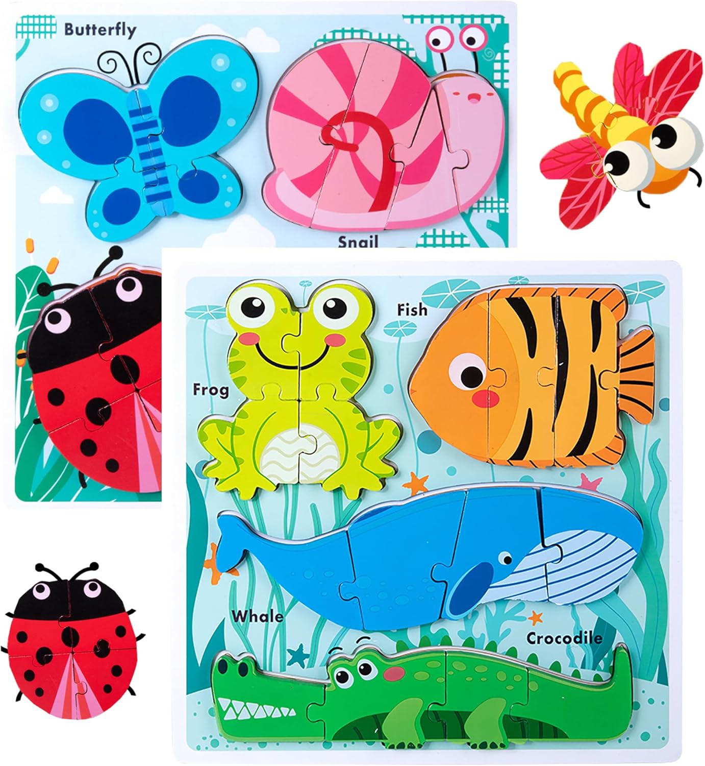 Wooden Creature Puzzles for Toddlers 2-4,Toddler Puzzle Ages 1-3, Montessori Educational Toys for 2