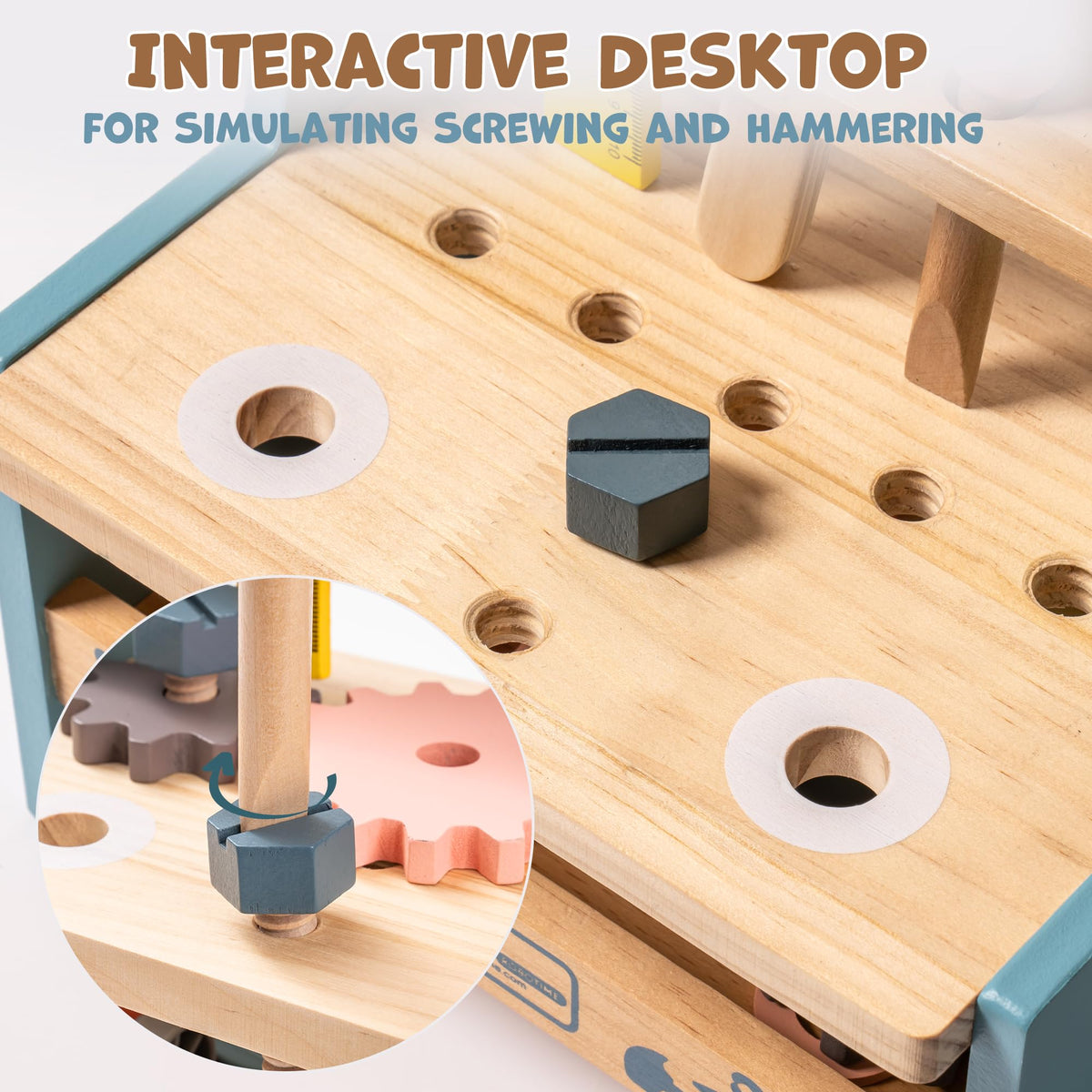 ROBUD Mini Wooden Play Tool Workbench Set for Kids Toddlers - Montessori Toys for 3 4 5 Years Old