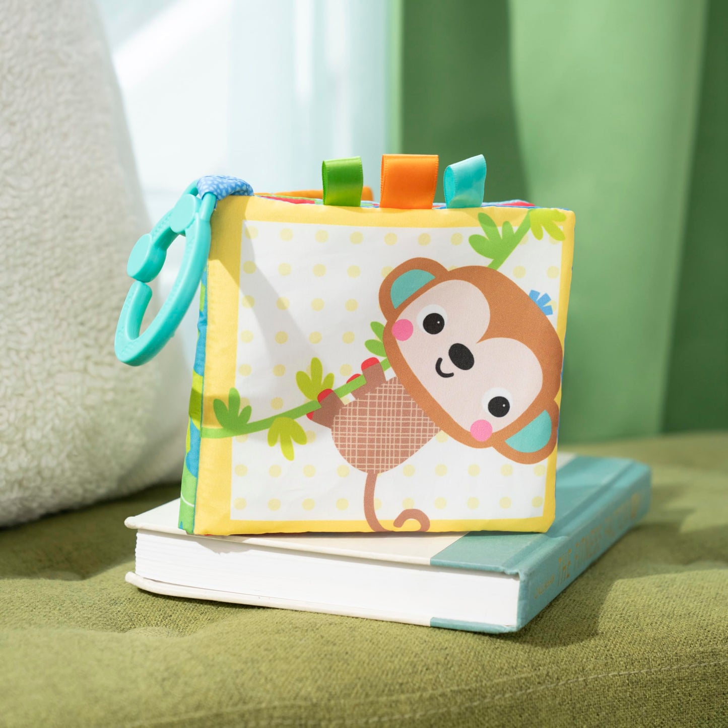 Bright Starts Safari Buddies Soft Book, Crinkle Plush Pages with Lion, Monkey, Elephant & More