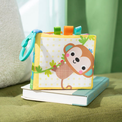 Bright Starts Safari Buddies Soft Book, Crinkle Plush Pages with Lion, Monkey, Elephant & More