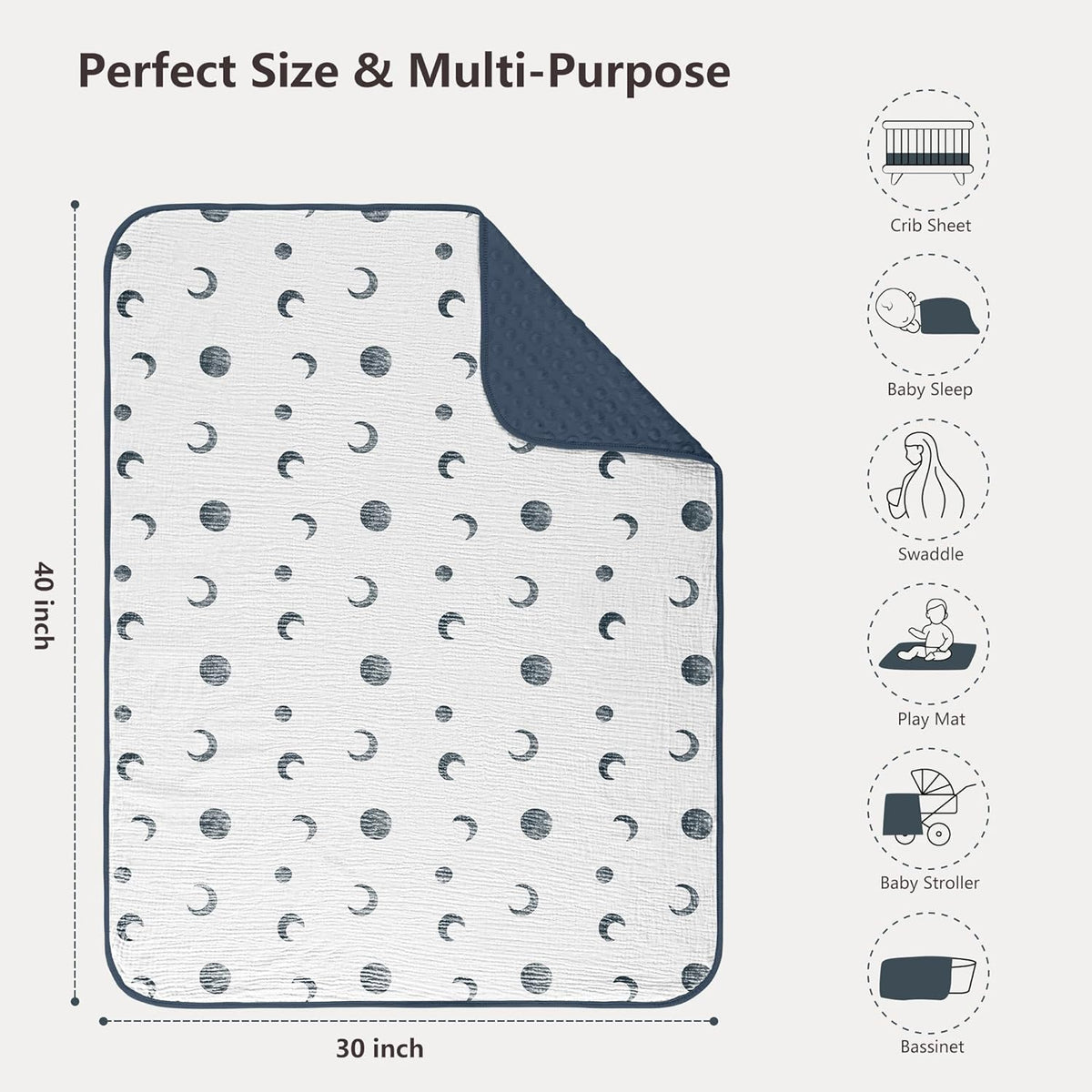 Susurration Baby Blanket for Unisex Boys Girls, Soft Nursery Minky Blanket with Muslin Cotton Front