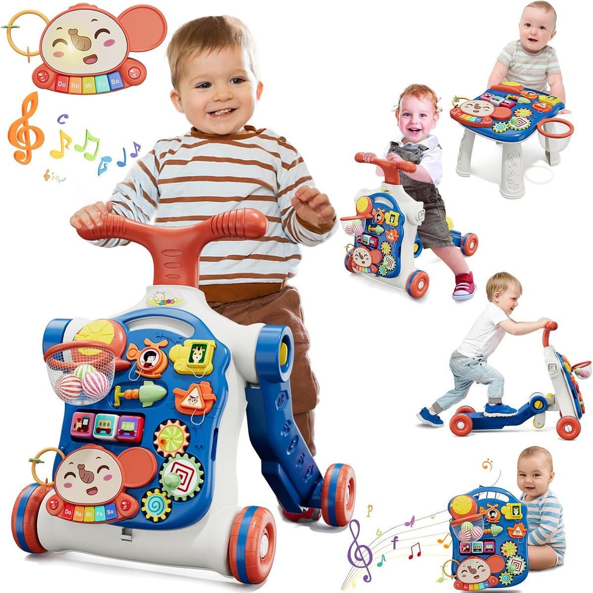 QDRAGON 5 in 1 Push Walkers for Baby Boys, Toddler Learning to Walk, Sit to Stand Walker, Early