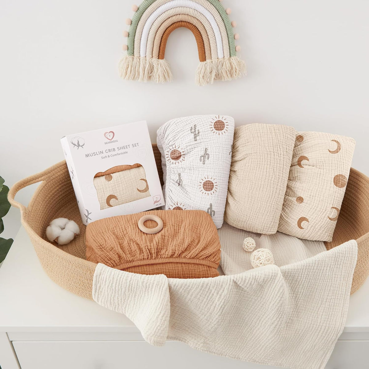 Bearmoss Muslin Crib Sheets 100% Cotton Baby Bed Sheets Soft&Breathable Nursery Sheet 52"x28" for