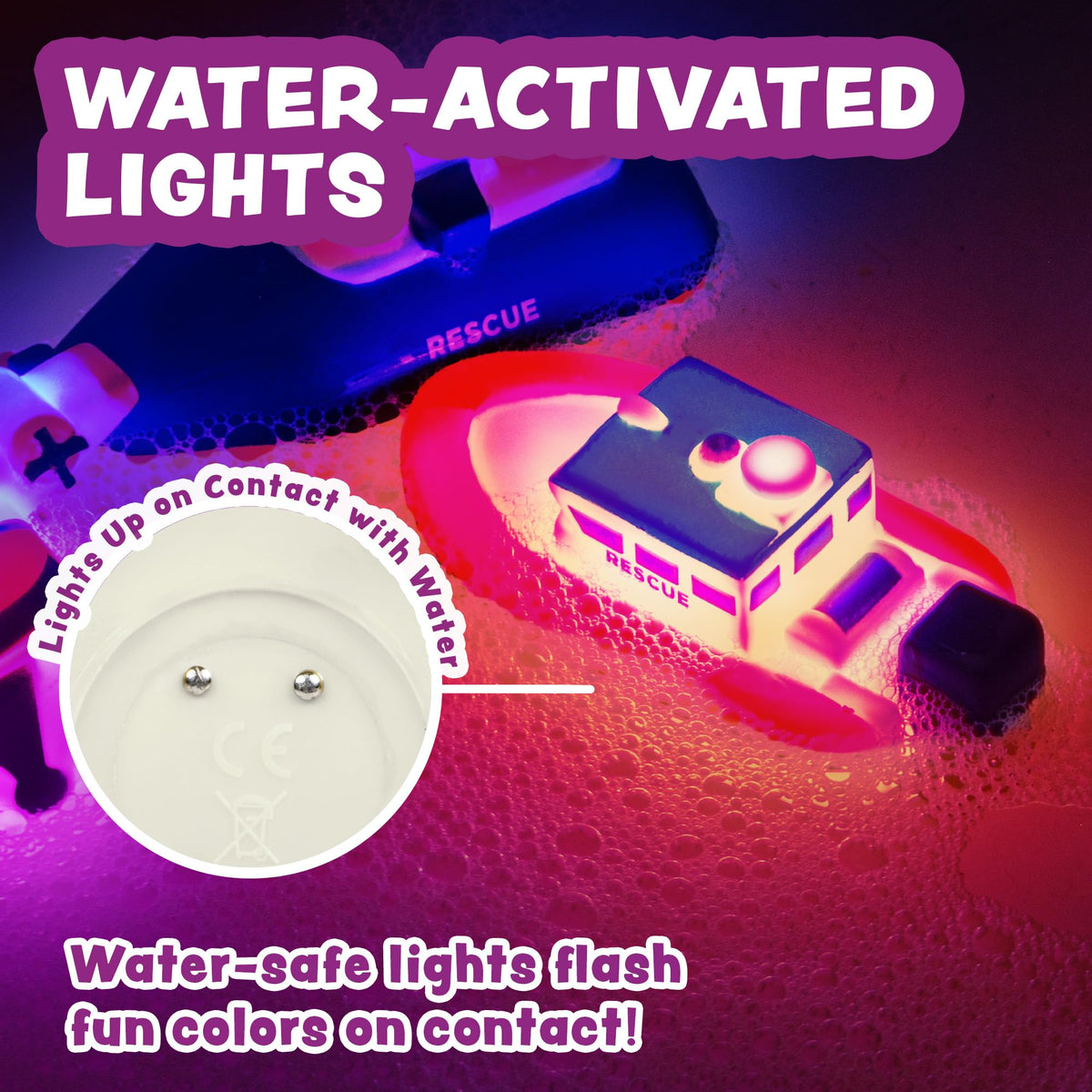 Tub Works® Ocean Rescue™ Vehicles Light Up Bath Toys, 6 Pack | Water-Activated Light Up Toys Flash