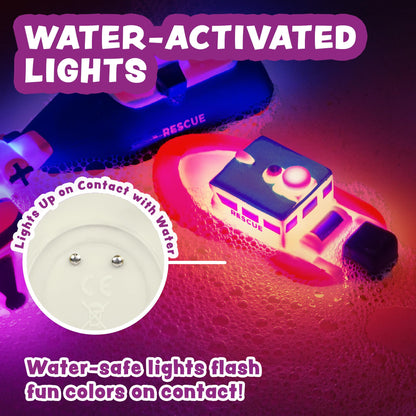 Tub Works® Ocean Rescue™ Vehicles Light Up Bath Toys, 6 Pack | Water-Activated Light Up Toys Flash
