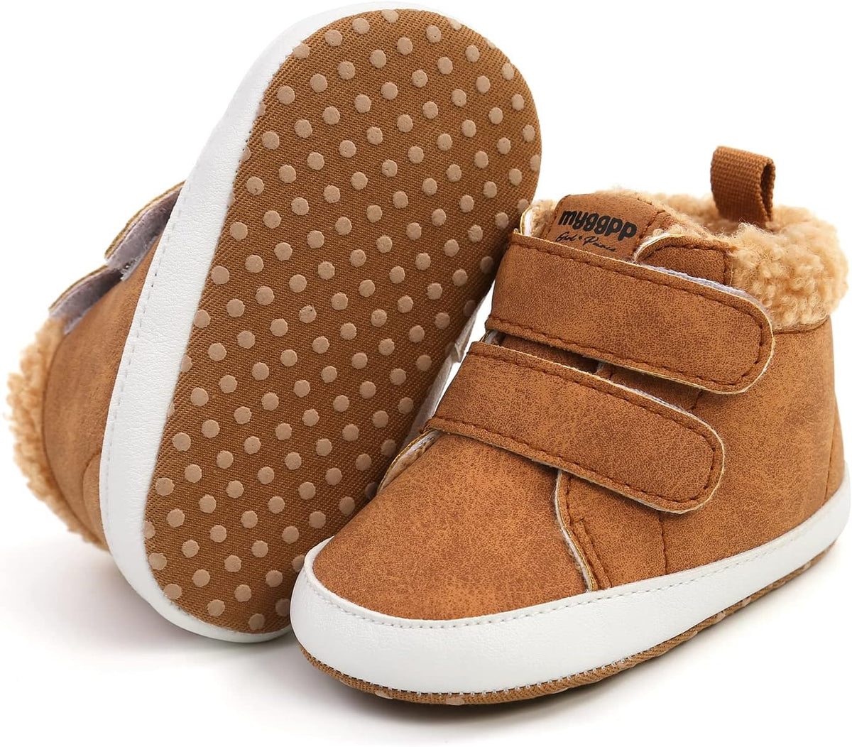 SOFMUO Baby Boys Girls High Top Ankle PU Leather Sneakers Soft Rubber Sole Infant Moccasins Newborn