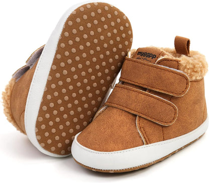 SOFMUO Baby Boys Girls High Top Ankle PU Leather Sneakers Soft Rubber Sole Infant Moccasins Newborn