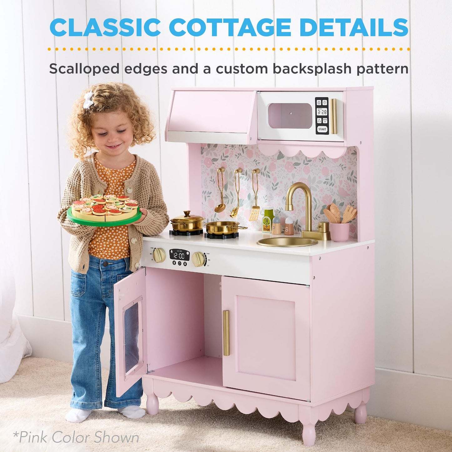 Best Choice Products Toddler Kitchen Playset, Wooden Cottage Kids Play Kitchen with 5 Accessories