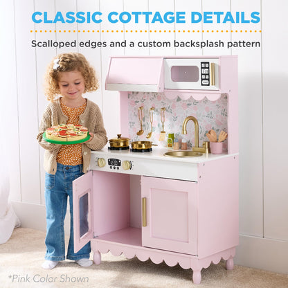 Best Choice Products Toddler Kitchen Playset, Wooden Cottage Kids Play Kitchen with 5 Accessories