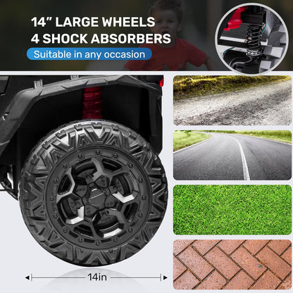 ANPABO 24V 4X4 Ride on Car Truck w/Remote Control, 4WD/2WD Switchable Kids UTV, 19" Spacious Seat