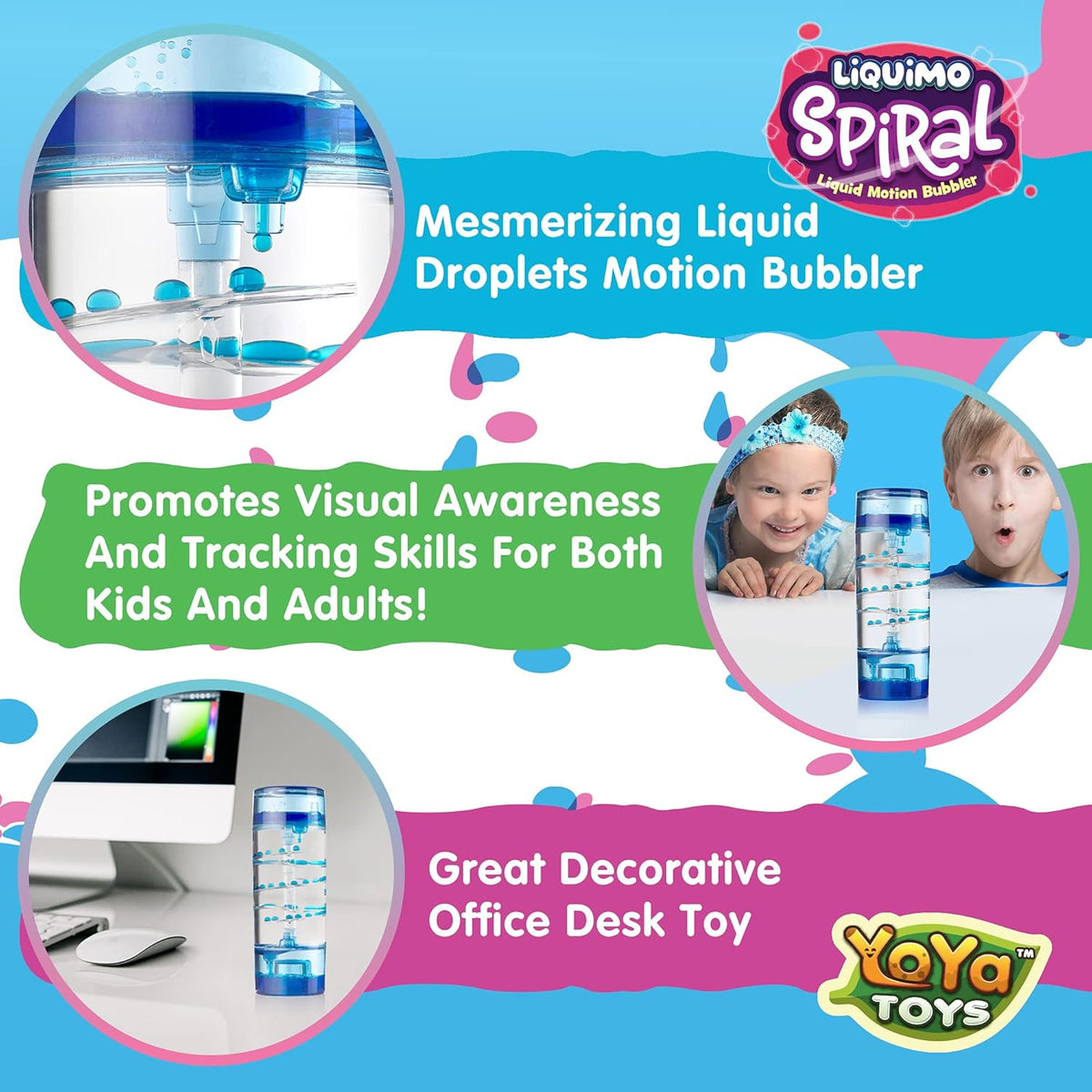 YoYa Toys Liquimo Spiral Liquid Motion Bubbler Timer for Kids - Bubble Drop Hourglass - Fidget Toys