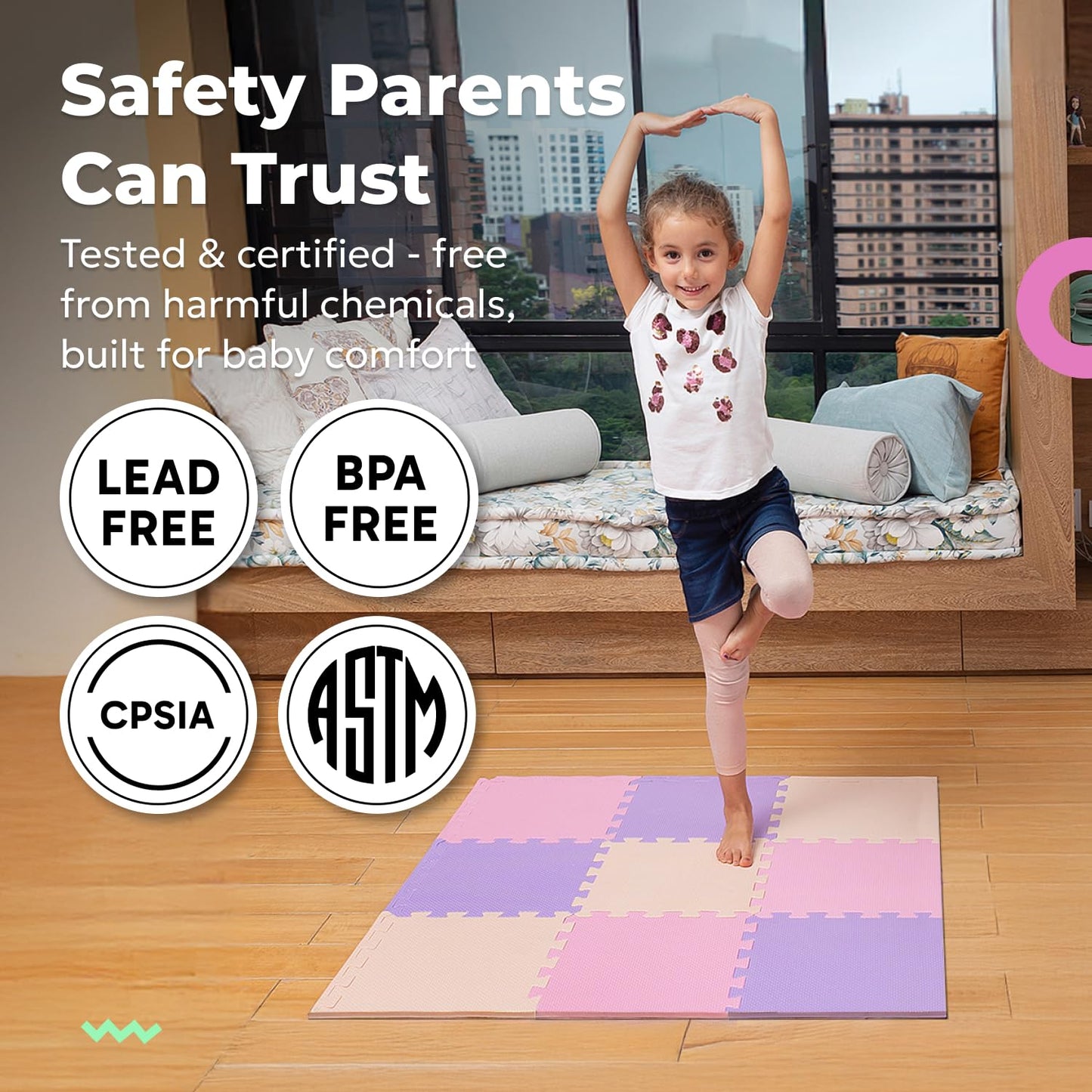 MioTetto Baby Play Mat, Soft Foam Floor Tiles for Kids. Adjustable Interlocking Foam Tiles, Fits