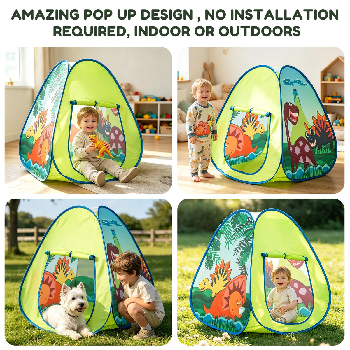 ROIWUIE Dinosaur Kids Pop up Play Tent, Playhouse for Kids Indoor Outdoor, Foldable Toddler Tent