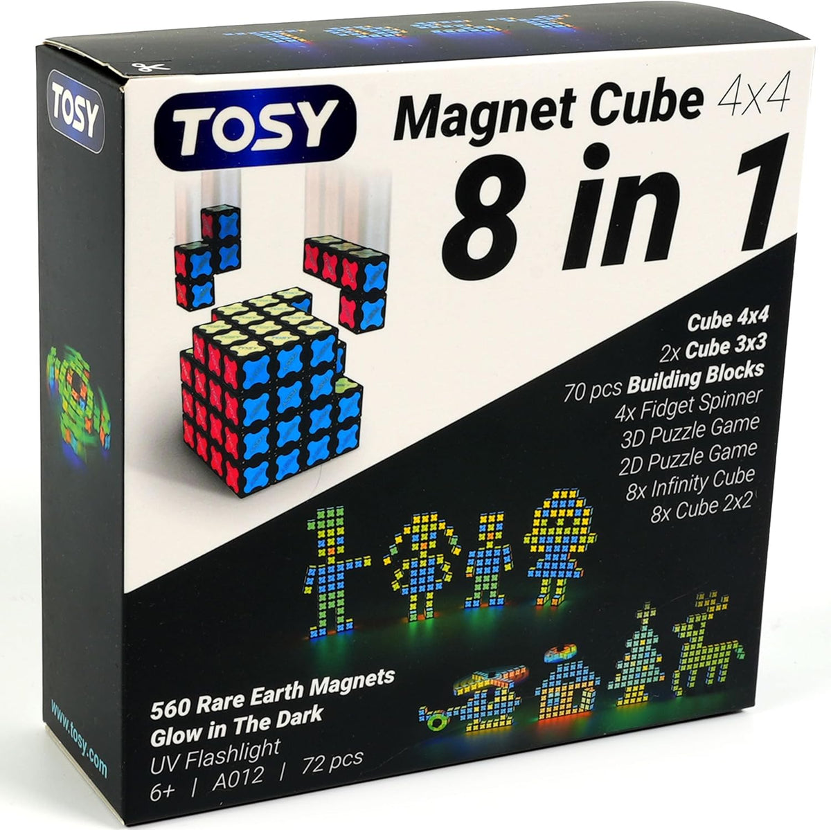 TOSY Magnet Cube 4x4 - 560 Magnets, 70 Blocks, 8 in 1 Toy: Puzzle Cube Game, Creative Building