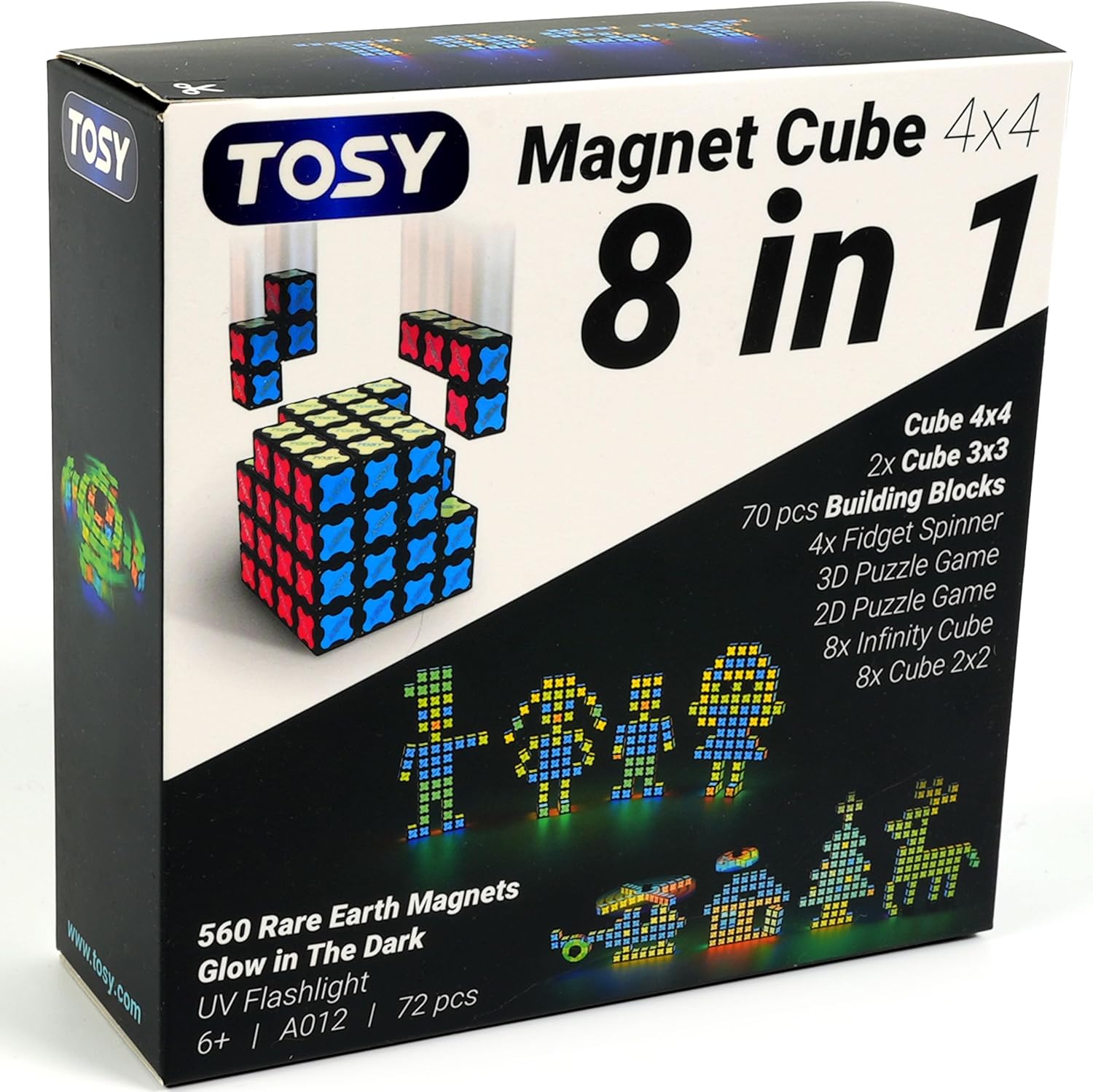 TOSY Magnet Cube 4x4 - 560 Magnets, 70 Blocks, 8 in 1 Toy: Puzzle Cube Game, Creative Building