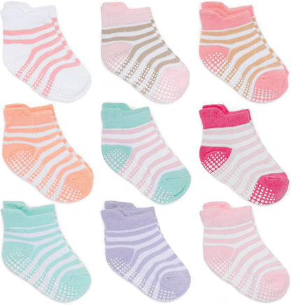 Zaples Baby Non Slip Grip Ankle Socks with Non Skid Soles for Infants Toddlers Kids Boys Girls