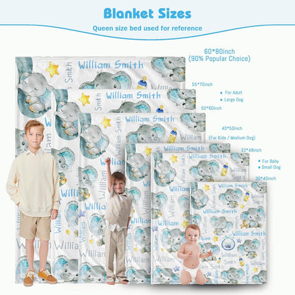Personalized Elephant Baby Blanket for Boy Girl Custom Name Blanket for Baby Shower Customized