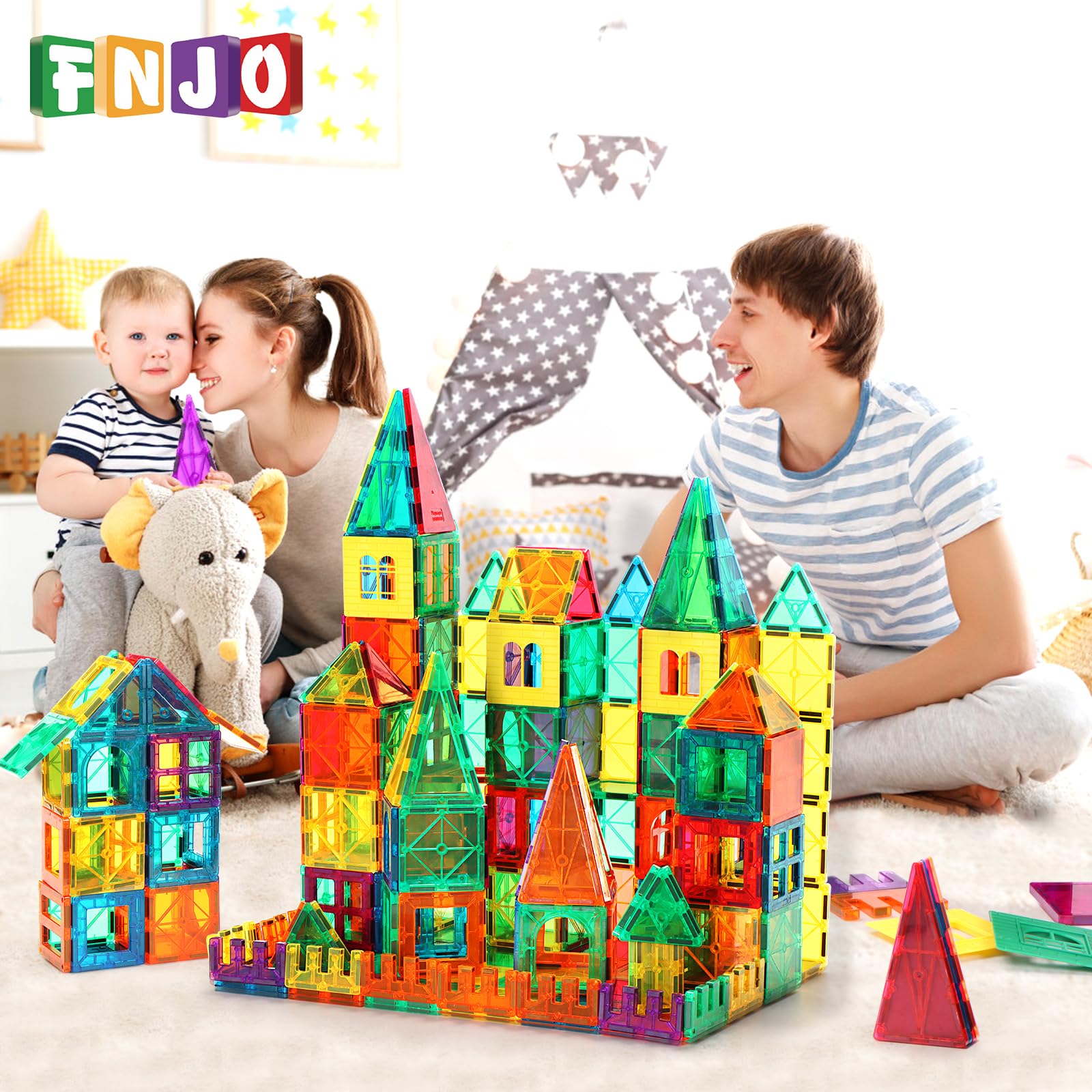 FNJO Magnetic Tiles, 100PCS Building Blocks, STEM Magnets Building Toy Set, Preschool Kindergarten