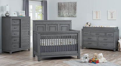 Soho Baby Manchester Premium 4-in-1 Convertible Crib, Flat-Top Headboard, Rustic Gray, GreenGuard