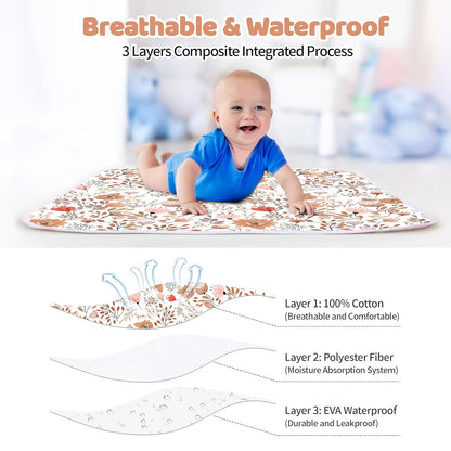 Diaper Changing Pads for Baby, Flower Change Mat, 3Layers Waterproof Change Pad Foldable Absorbent