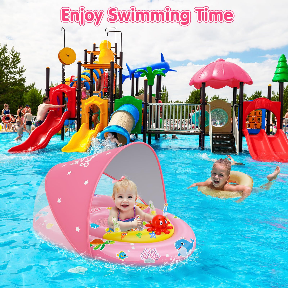 EZIGO Baby Pool Float with UPF50+ Canopy, Infant Swim Floats 6-36 Months