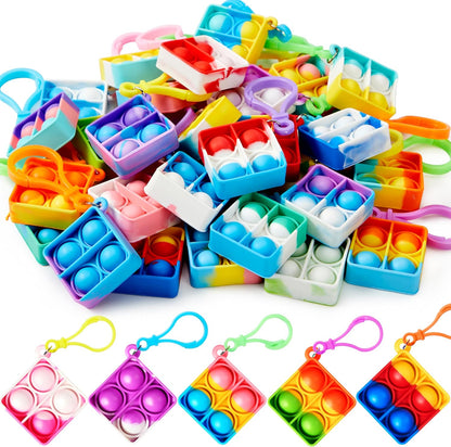 JOYIN Square Pop Fidget Keychain Mini Fidget Toys Bulk 90 Pack Party Favors for Kids 4-8,8-12 Years