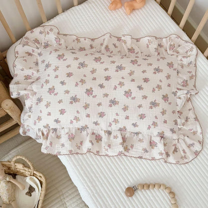 BuLuTu Chic Floral Themed Toddler Pillowcases with Ruffles, 100% Cotton Muslin Pillow Cases Crib