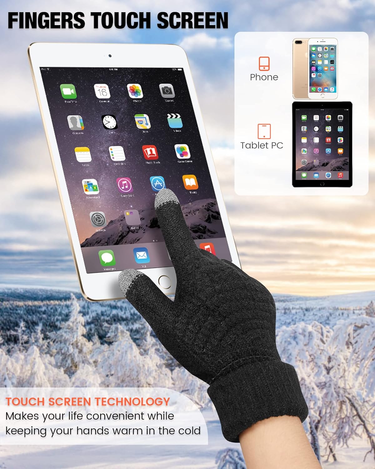 Geyoga 2 Pairs Women's Winter Touch Screen Gloves Soft Warm Fleece Lined Knit Elastic Cuff Winter