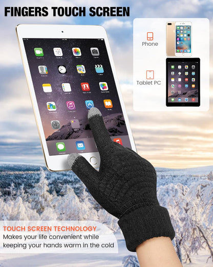Geyoga 2 Pairs Women's Winter Touch Screen Gloves Soft Warm Fleece Lined Knit Elastic Cuff Winter