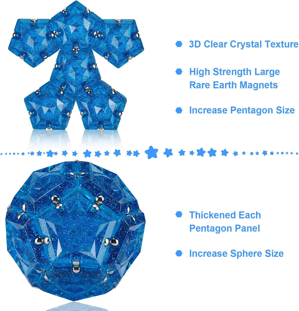 Magnetic Fidget Sphere Magnets Balls - Crystal Diamond Blue Holographic Glitter - Magnet Fidgets