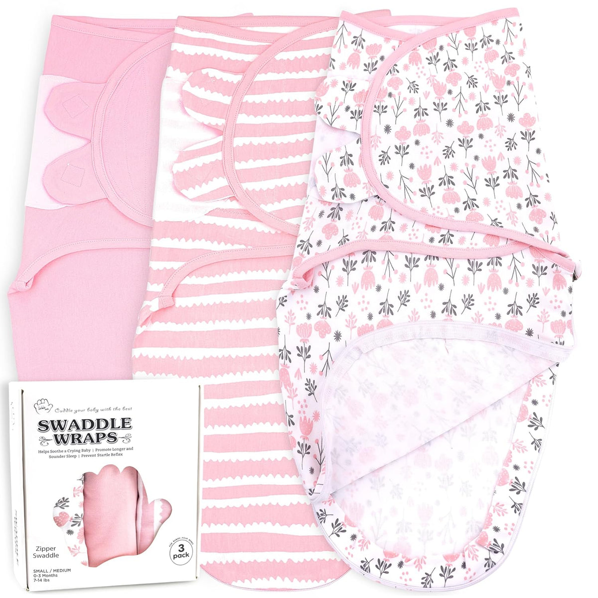 Bublo Baby Organic Swaddles for Newborns – Zipper Swaddles 0-3 Months, 3-Pack – Infant Sleep Sack