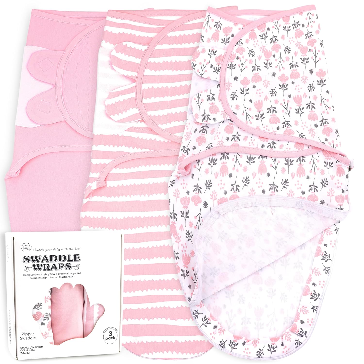 Bublo Baby Organic Swaddles for Newborns – Zipper Swaddles 0-3 Months, 3-Pack – Infant Sleep Sack