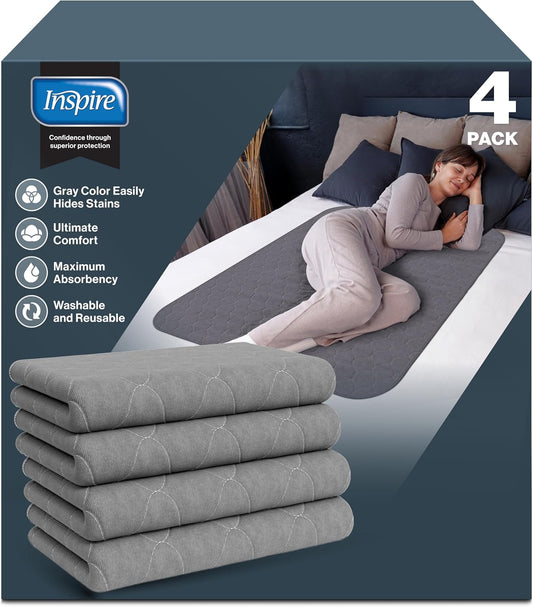 Inspire Underpads | Stain Hiding Gray Reusable Incontinence Bed Pads | Waterproof Mattress Pad |