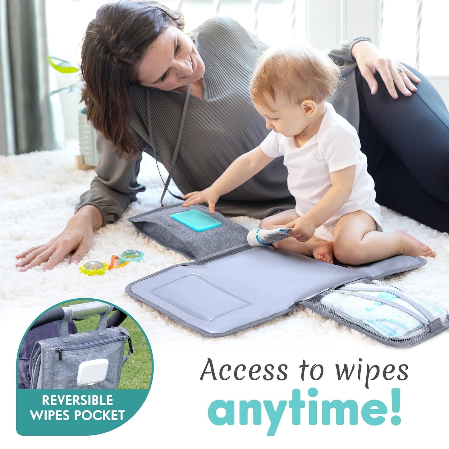 Kopi Baby Portable Diaper Changing Pad - Baby Diaper Changer Travel Bag with Wipes Pocket, Smart