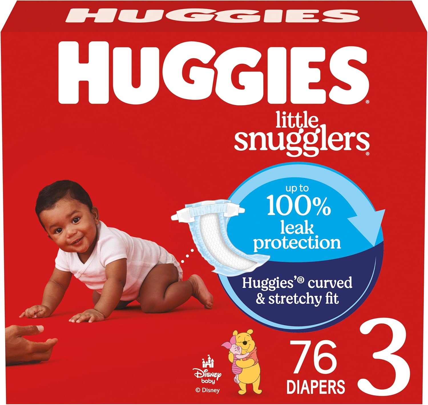 Huggies Size 3 Diapers, Little Snugglers Baby Diapers, Size 3 (16-28 lbs), 76 Count, Packaging May