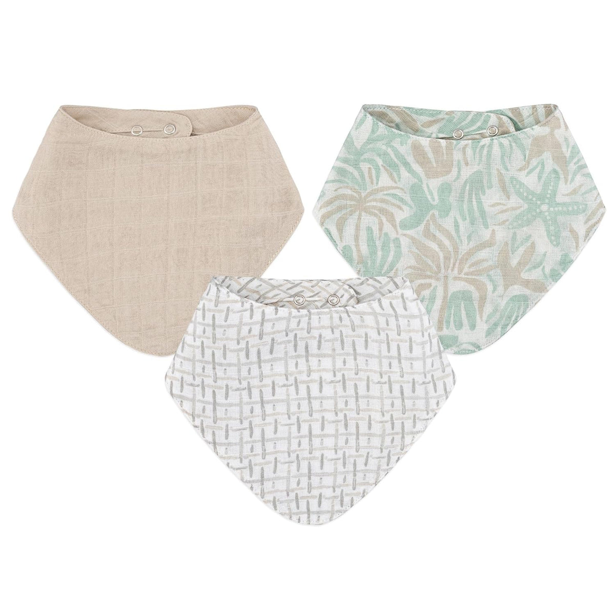 Crane 100% Cotton Newborn Baby Bib Set - 3 Bandana Style Muslin Drool Bibs for Eating Essentials
