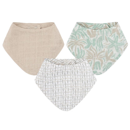 Crane 100% Cotton Newborn Baby Bib Set - 3 Bandana Style Muslin Drool Bibs for Eating Essentials