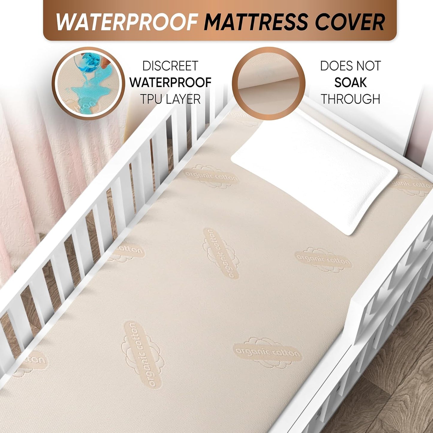 Crib Organic Mattress Protector Pad - Certified Organic Cotton Waterproof Breathable Mattress Pad