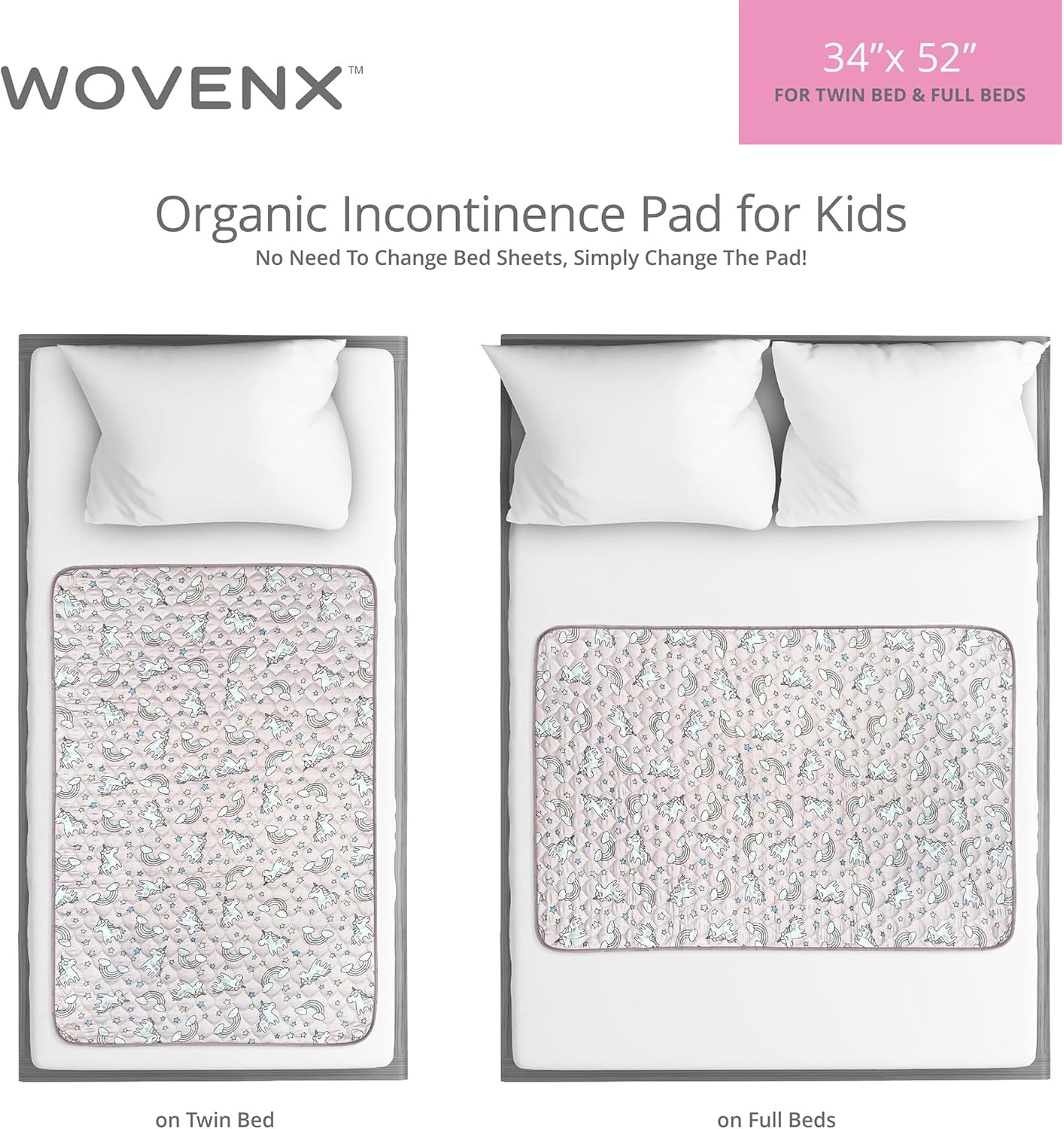 Organic Incontinence Pads for Kids & Toddlers - 5 Layer Waterproof Protectors for Overnight Bed