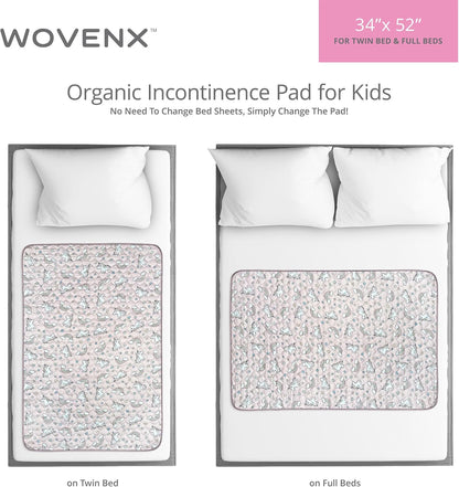 Organic Incontinence Pads for Kids & Toddlers - 5 Layer Waterproof Protectors for Overnight Bed