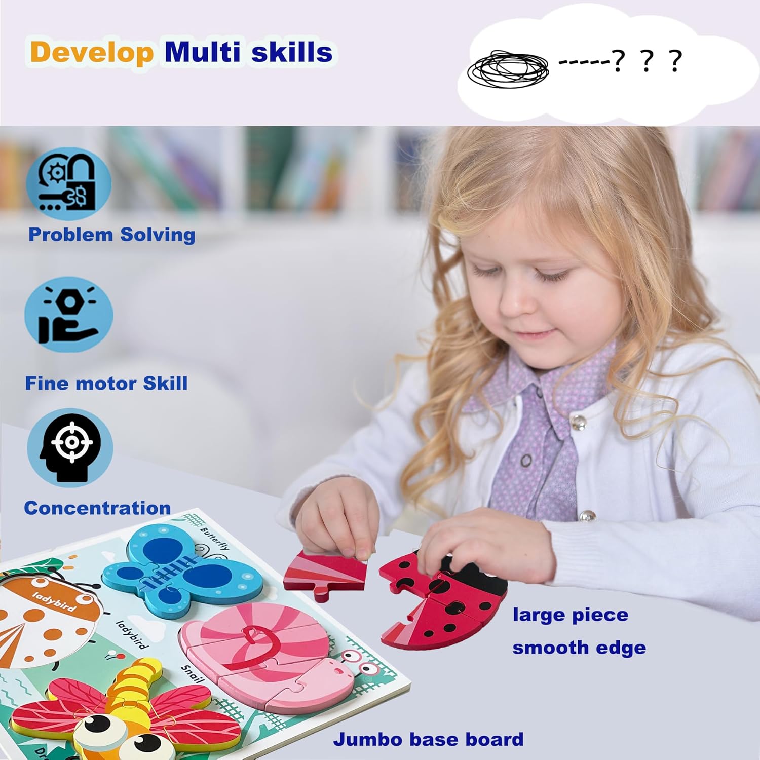 Wooden Jigsaw Puzzles for Toddlers 2-4 Years Old Girls Boys Jumbo Base Chunky Puzzle Ages1-3