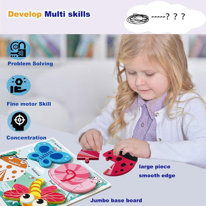 Wooden Jigsaw Puzzles for Toddlers 2-4 Years Old Girls Boys Jumbo Base Chunky Puzzle Ages1-3