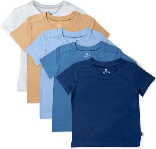 HonestBaby 5-Pack Short Sleeve T-Shirts 100% Organic Cotton Baby, Toddler, Little Kid, Boy, Girl
