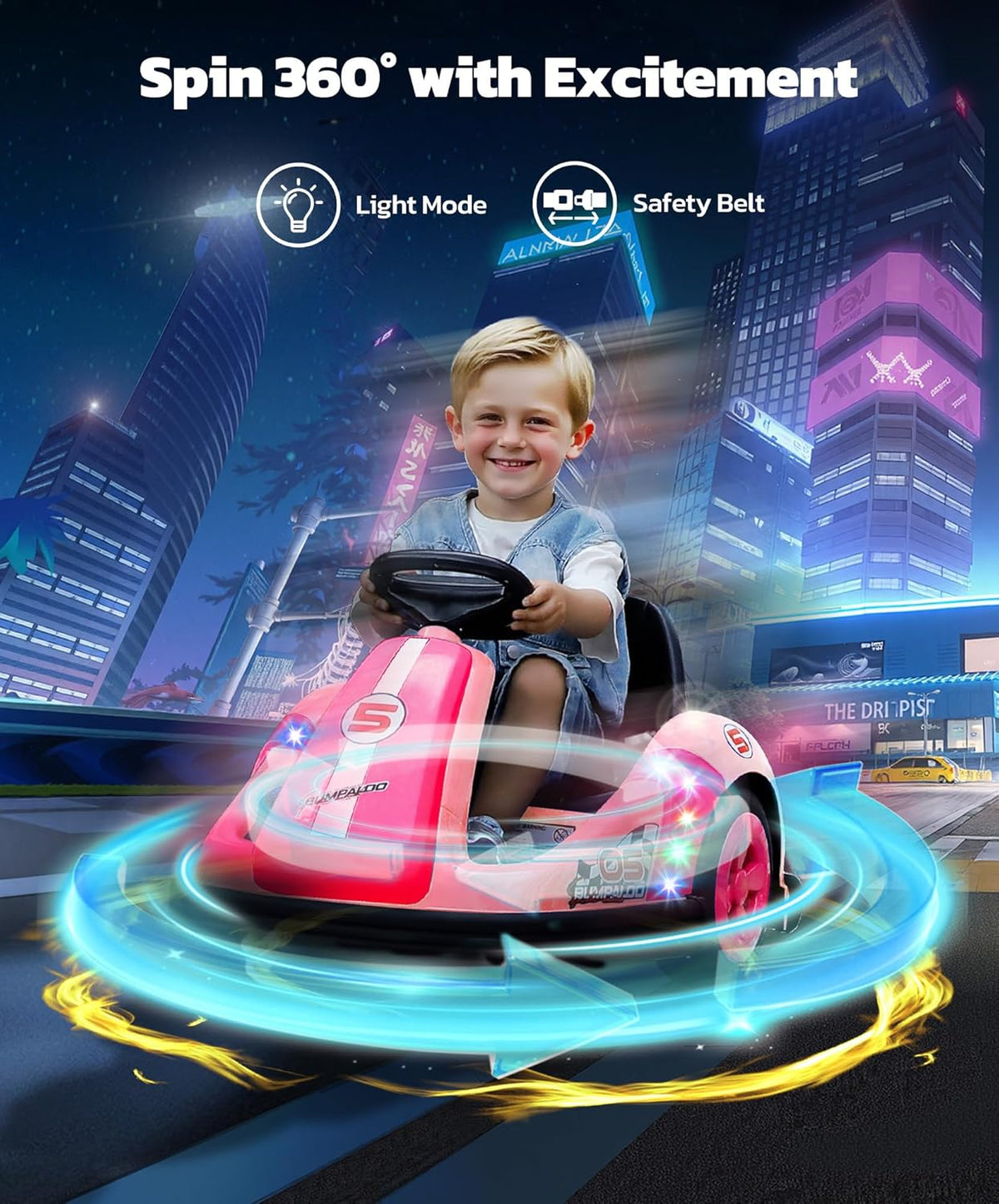 ELEMARA Toddler Bumper Car with Big Wheels, 2.2 Mph, Ride On Toys for Toddlers with DIY Stickers