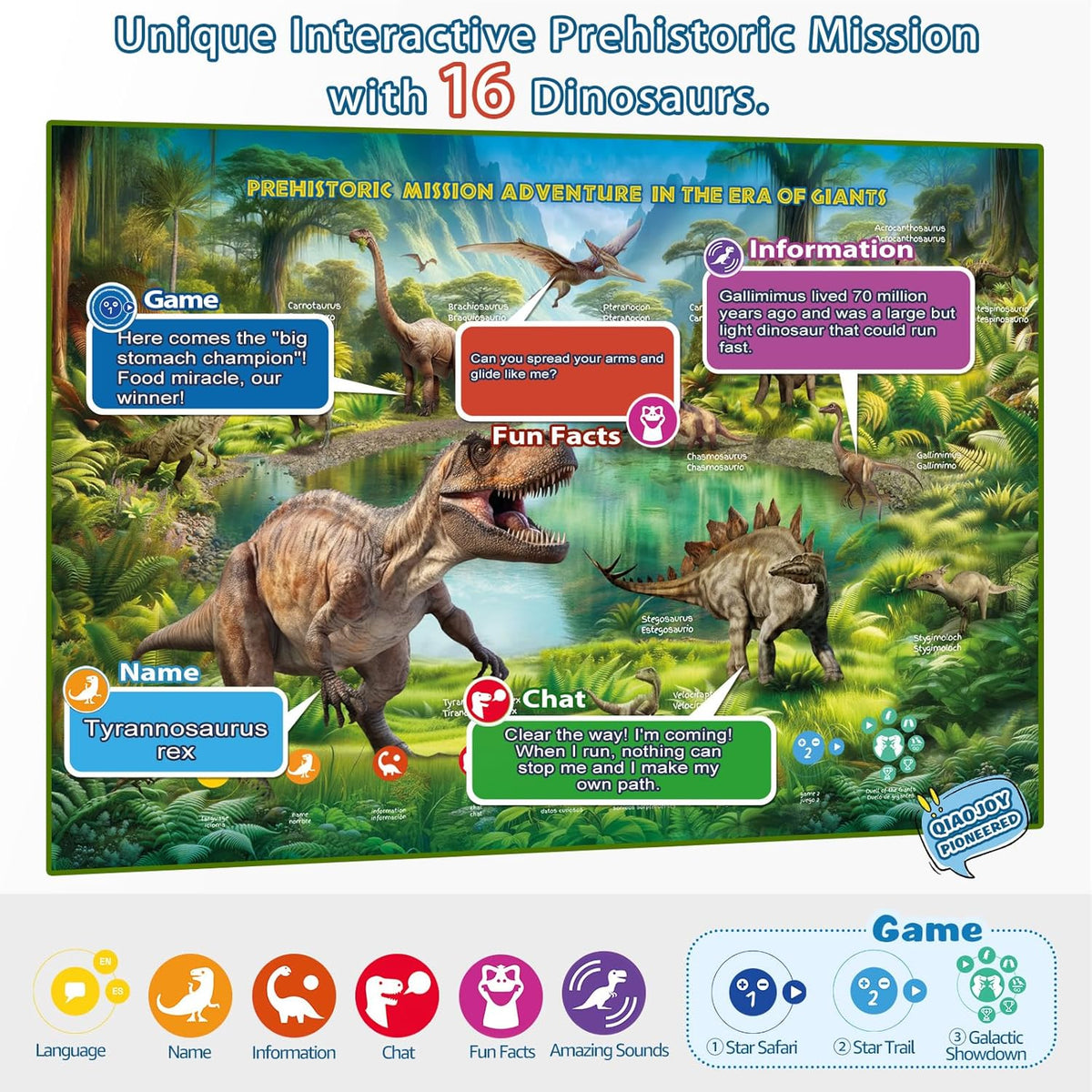 Bilingual Interactive Kids Talking World Map & Dinosaur Poster for Kids Learning and Educational