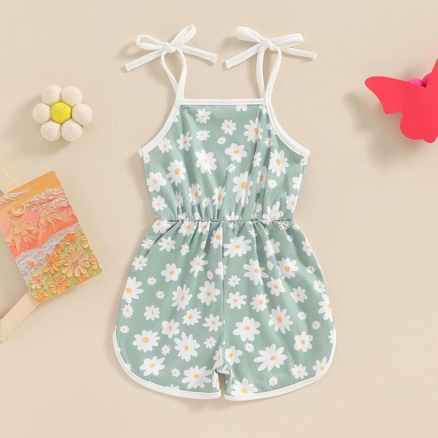 WZTYYDS Toddler Baby Girl Summer Clothes Floral Romper Tie-Up Strap Halter Jumpsuit Infant Summer