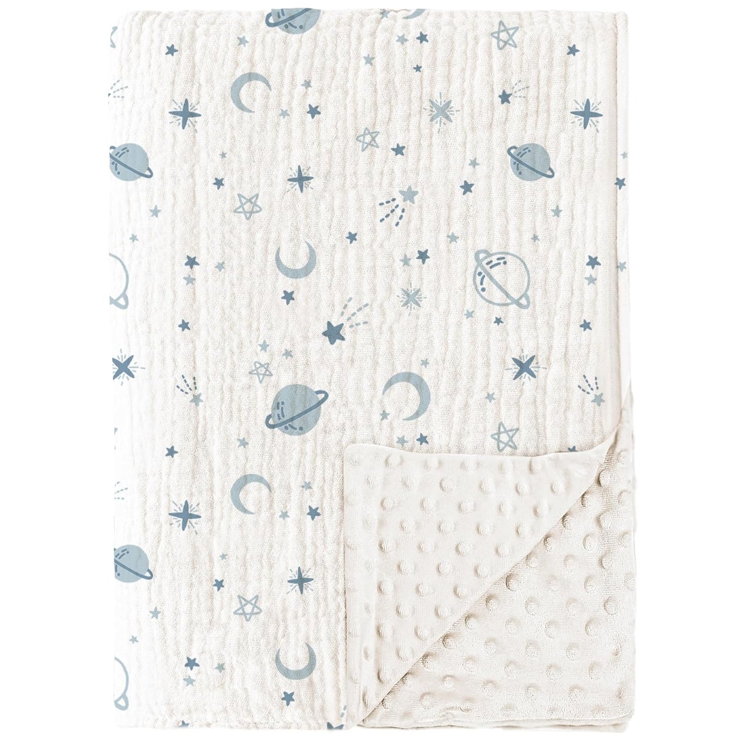 Konssy Baby Blankets for Unisex Boys Girls, Super Soft Nursery Minky Blankets with Muslin Cotton